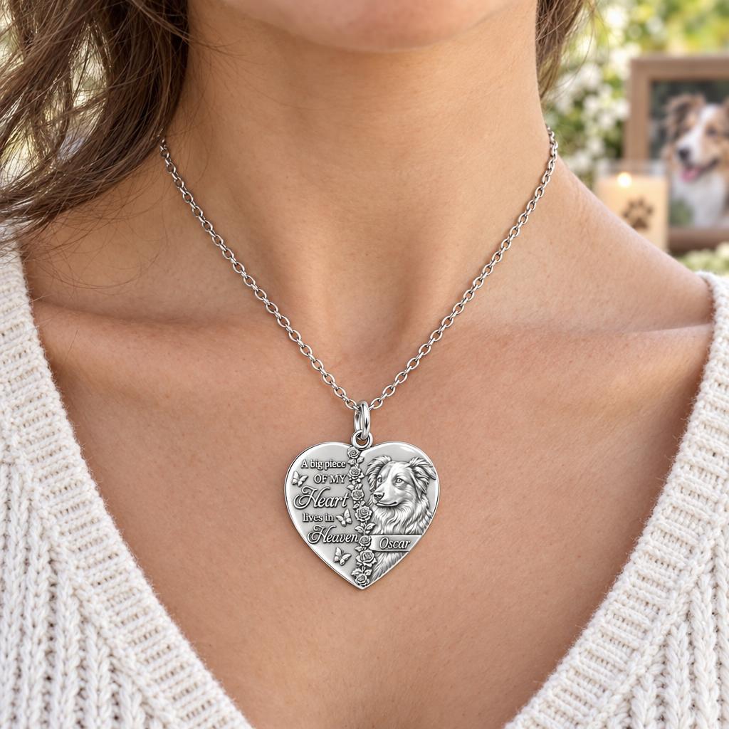 Heart in Heaven Memorial Charm Necklace Set – worn / in use