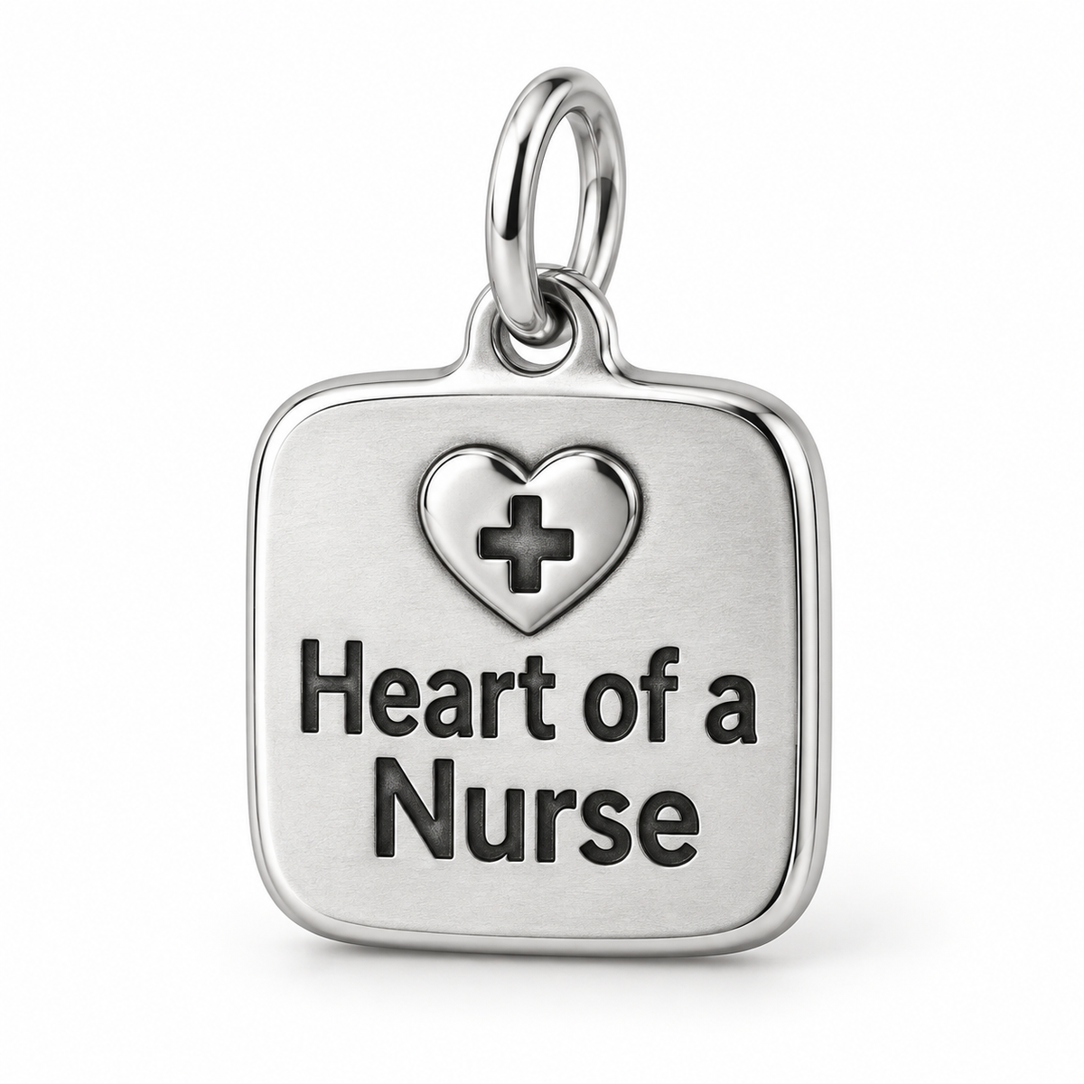 Heart of a Nurse Engraved Charm polished silver concept