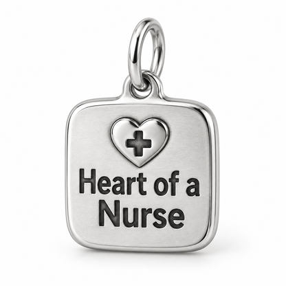 Heart of a Nurse Engraved Charm polished silver concept