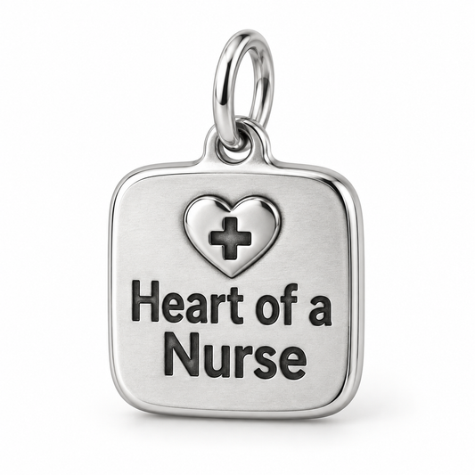 Heart of a Nurse Engraved Charm polished silver concept
