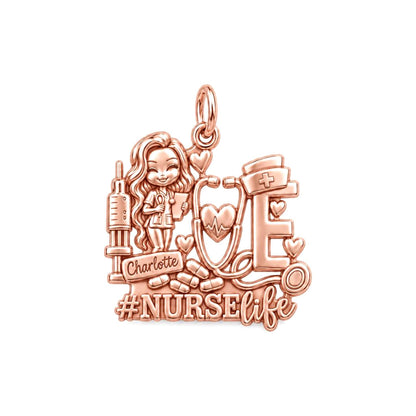 Heart of Nursing Charm Bracelet – Personalized Nurse Gift – rose gold 3 cm charm, front view