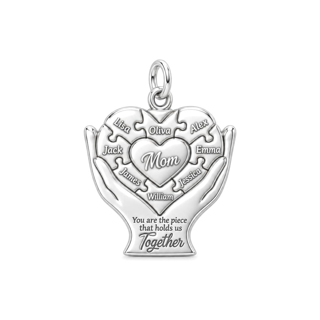 Heart Puzzle Piece Charm Bracelet – Personalized Mom Gift – silver plated 3 cm charm, front view