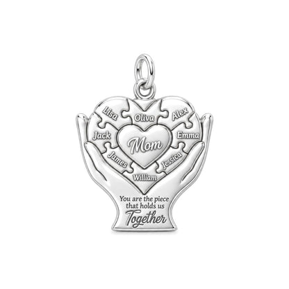 Heart Puzzle Piece Charm Bracelet – Personalized Mom Gift – silver plated 3 cm charm, front view