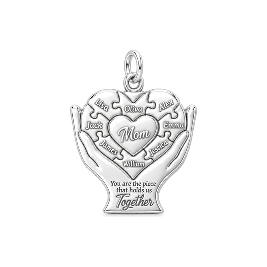 Heart Puzzle Piece Charm Bracelet – Personalized Mom Gift – silver plated 3 cm charm, front view