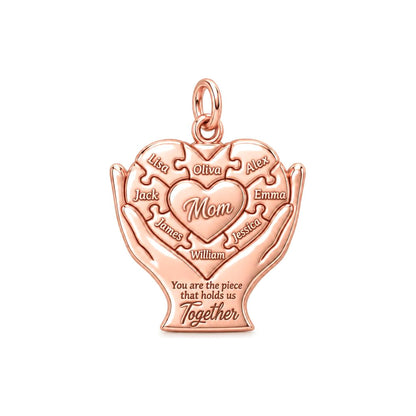 Heart Puzzle Piece Charm Bracelet – Personalized Mom Gift – rose gold 3 cm charm, front view