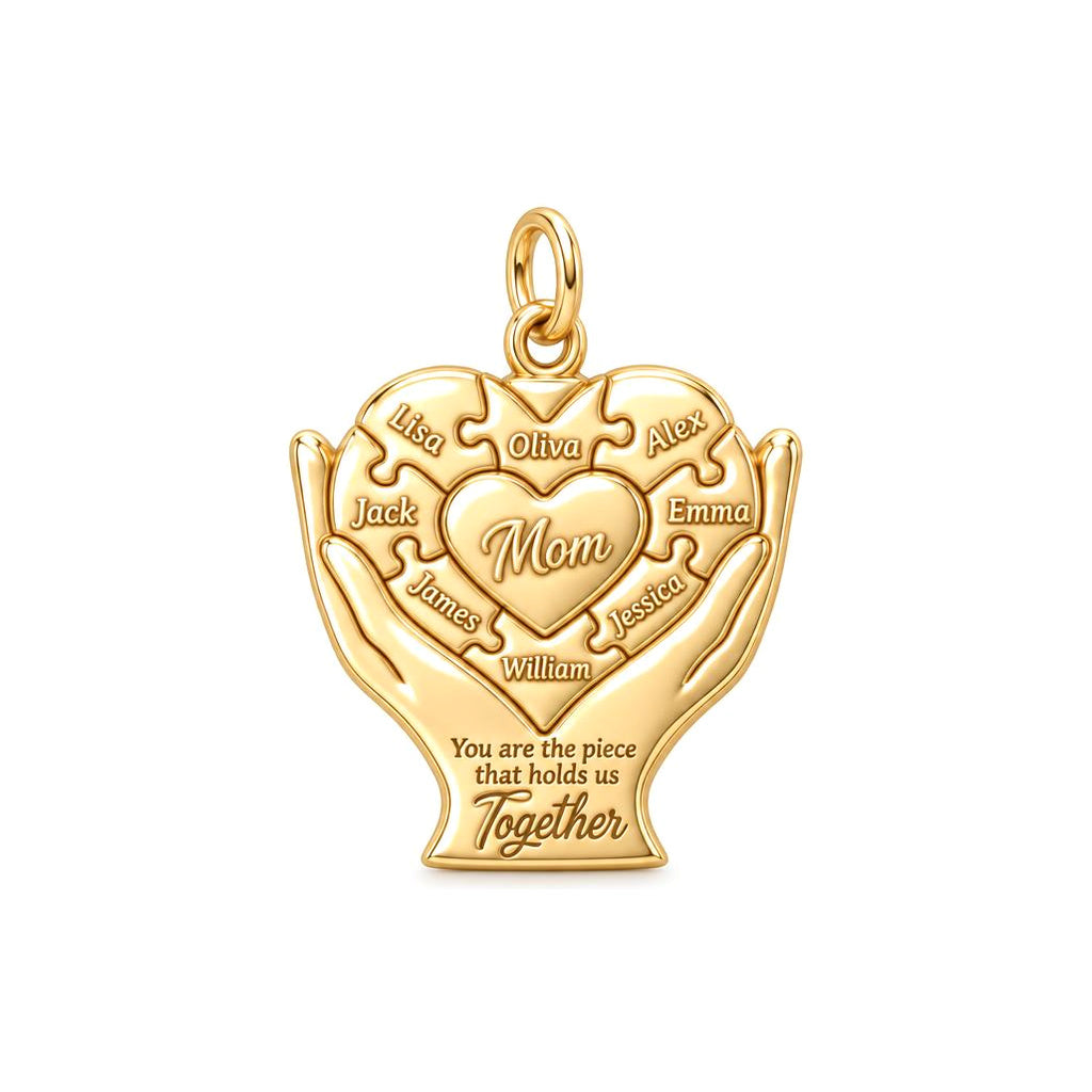Heart Puzzle Piece Charm Bracelet – Personalized Mom Gift – 18K gold plated 3 cm charm, front view