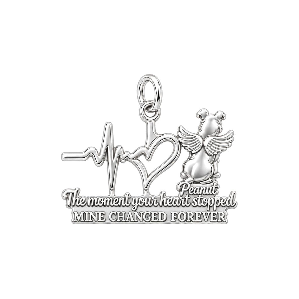 Heartbeat Angel Pet Charm Bracelet – Personalized Dog Mom Gift – silver plated 3 cm charm, front view
