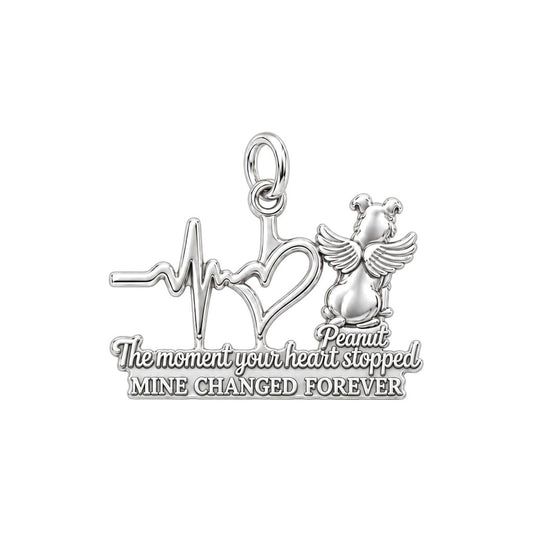 Heartbeat Angel Pet Charm Bracelet – Personalized Dog Mom Gift – silver plated 3 cm charm, front view