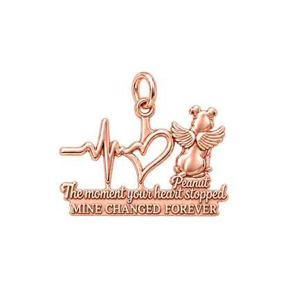 Heartbeat Angel Pet Charm Bracelet – Personalized Dog Mom Gift – rose gold 3 cm charm, front view