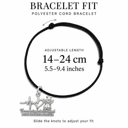 Heartbeat Angel Pet Charm Bracelet – Personalized Dog Mom Gift – adjustable black cord bracelet, 14–24 cm
