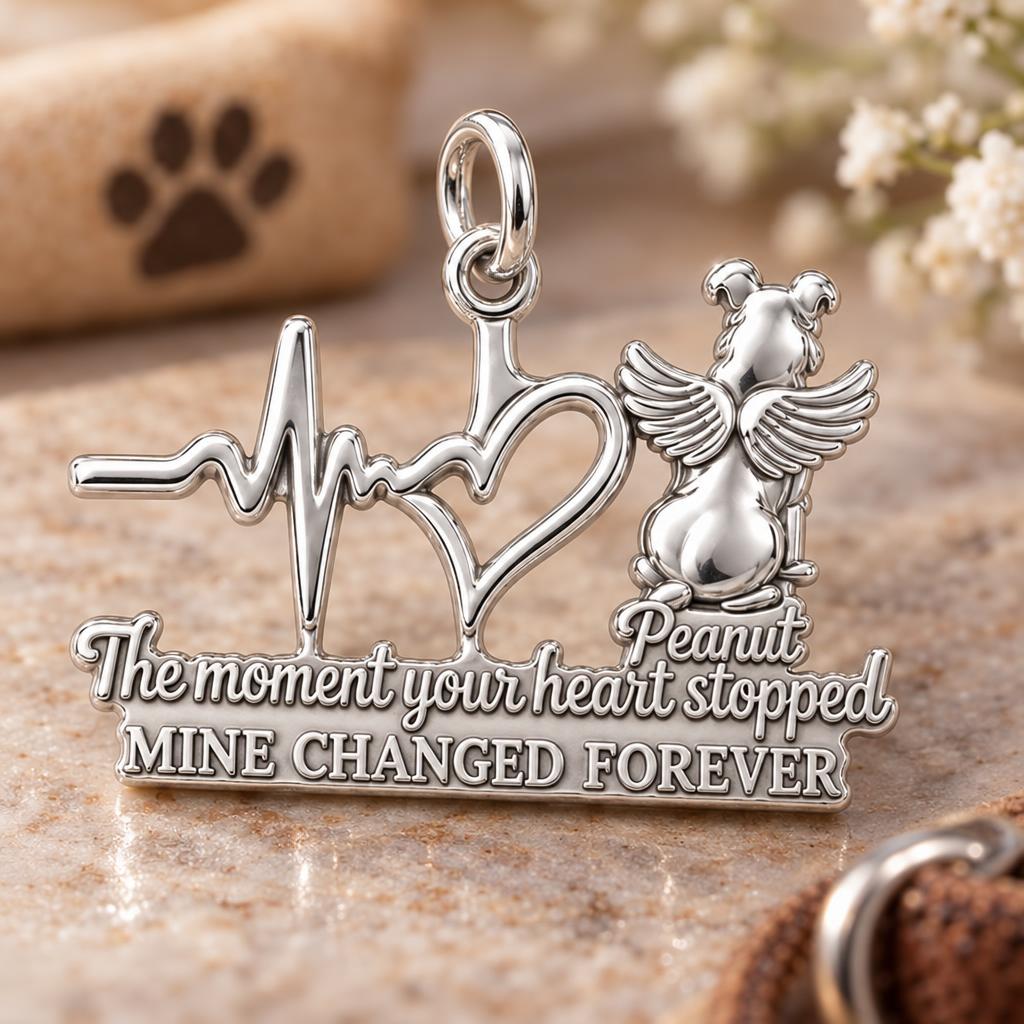 Heartbeat Angel Pet Charm Bracelet – Personalized Dog Mom Gift – macro detail of the charm