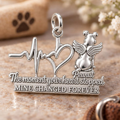 Heartbeat Angel Pet Charm Bracelet – Personalized Dog Mom Gift – macro detail of the charm