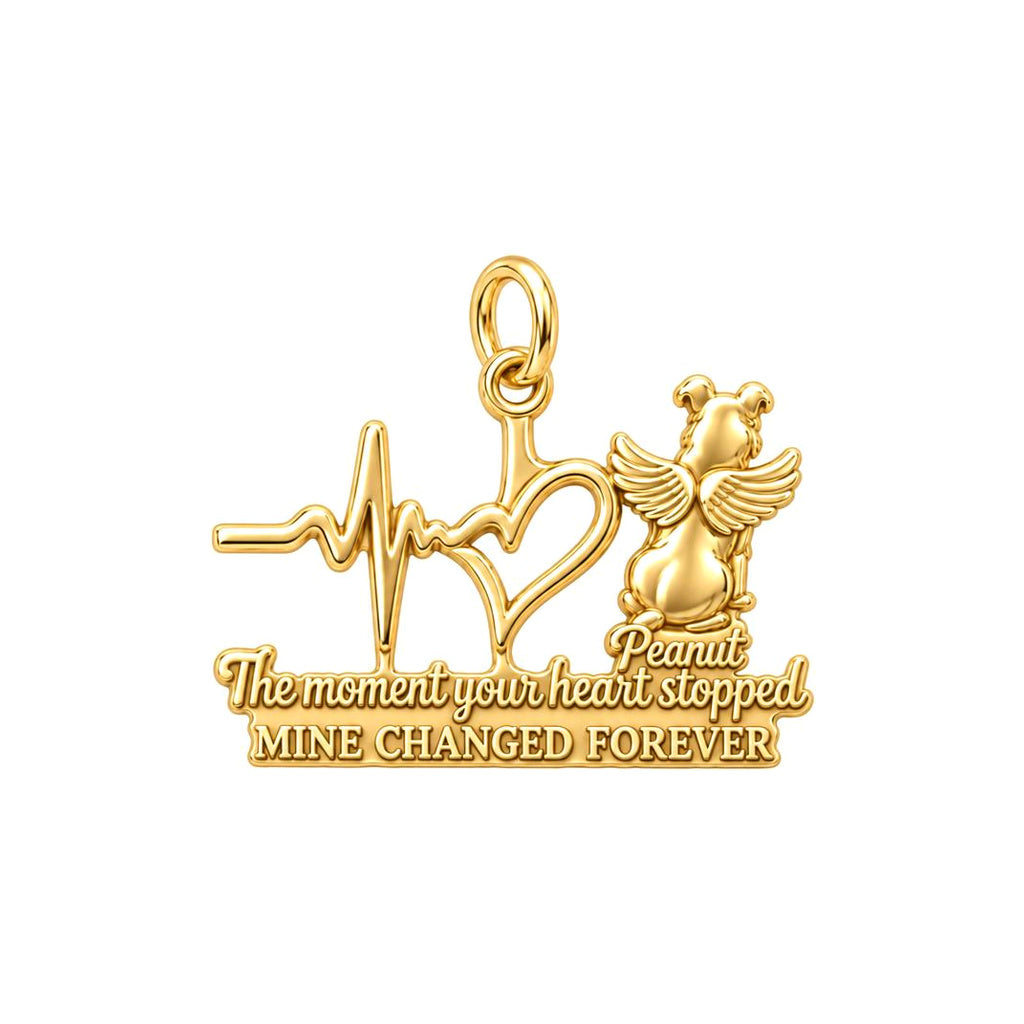 Heartbeat Angel Pet Charm Bracelet – Personalized Dog Mom Gift – 18K gold plated 3 cm charm, front view