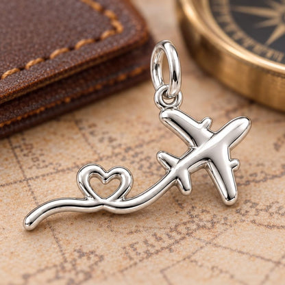 Heartfelt Flight Path Charm Bracelet – Personalized Traveler Gift – macro detail of the charm