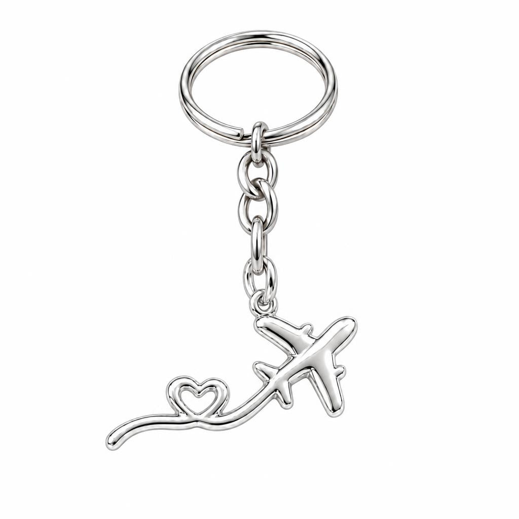 Heartfelt Flight Path Charm Keychain – silver, front view