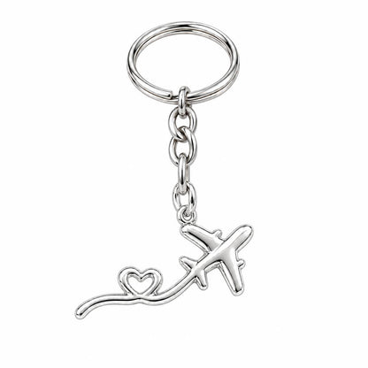 Heartfelt Flight Path Charm Keychain – silver, front view