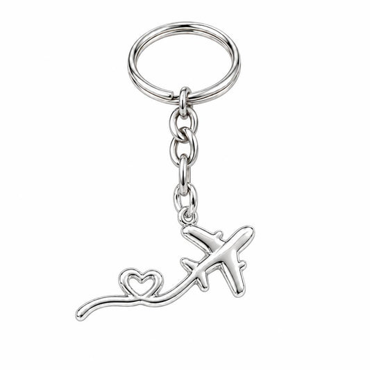 Heartfelt Flight Path Charm Keychain – silver, front view