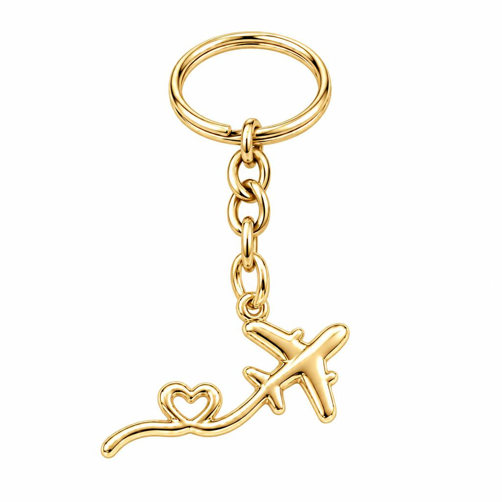 Heartfelt Flight Path Charm Keychain – 18K gold, front view