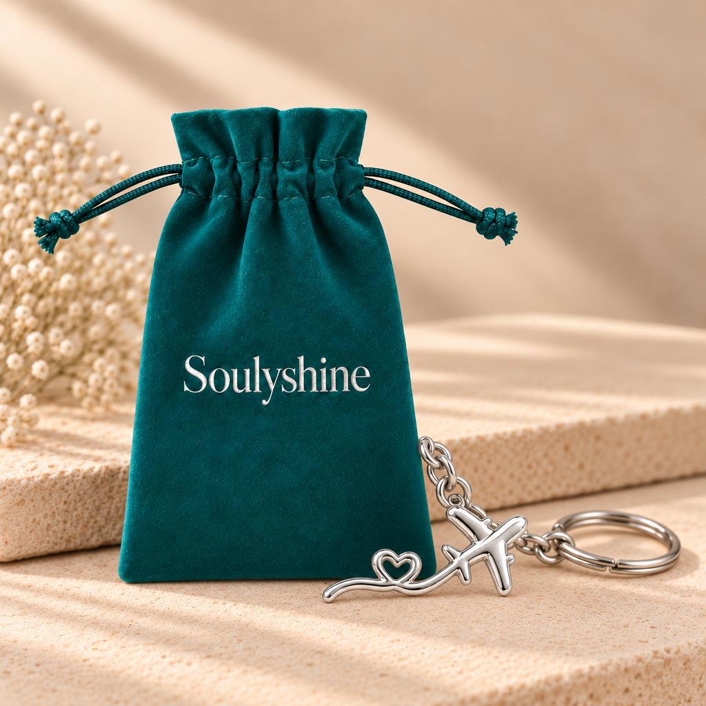 Heartfelt Flight Path Charm Keychain – Soulyshine velvet gift pouch