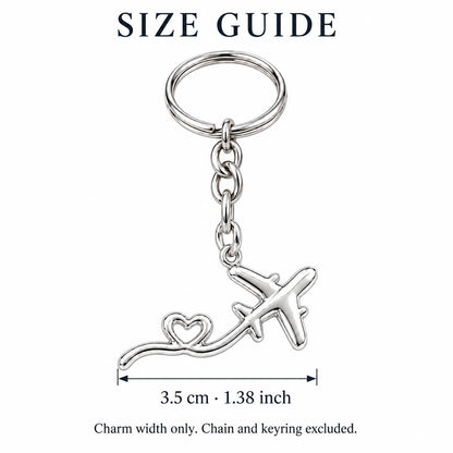 Heartfelt Flight Path Charm Keychain – size guide, 3.5 cm (1.38 in) charm, chain and keyring excluded