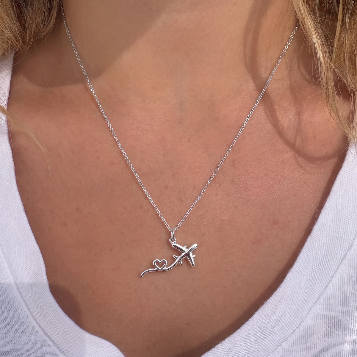 Heartfelt Flight Path Charm Necklace Set – worn / in use