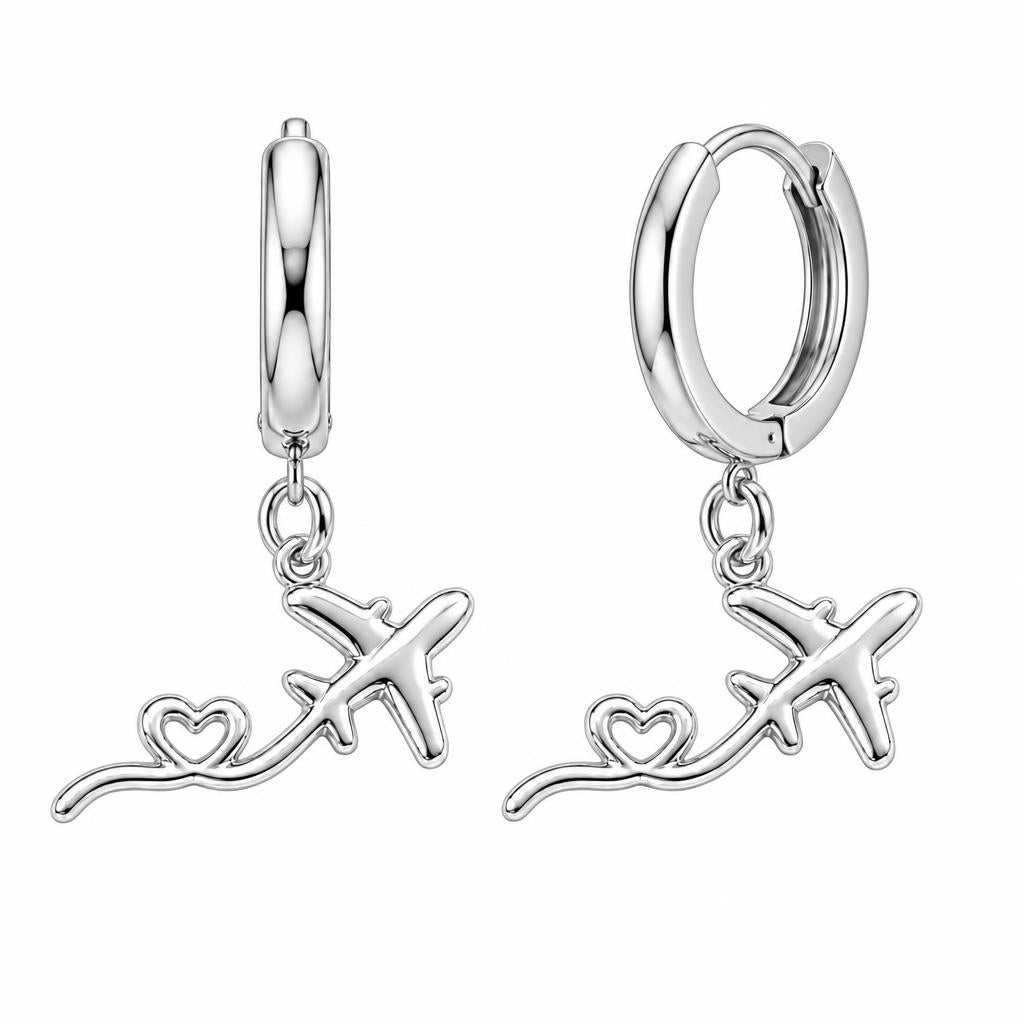 Heartfelt Flight Path Huggie Charm Earrings – silver, front view