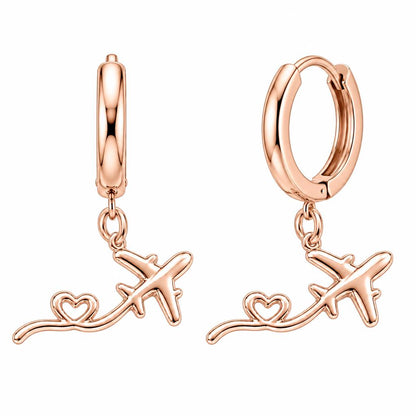 Heartfelt Flight Path Huggie Charm Earrings – rose gold, front view