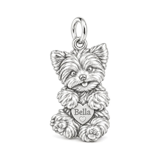 Heartfelt Fluffy Best Friend Charm Bracelet – Personalized Dog Mom – silver charm, front view