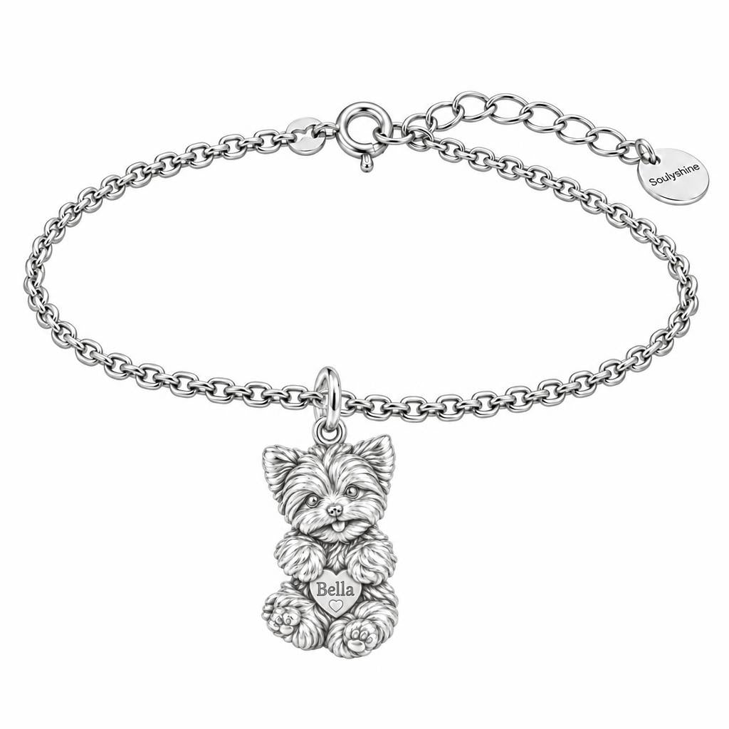 Heartfelt Fluffy Best Friend Charm Bracelet Set – silver, front view
