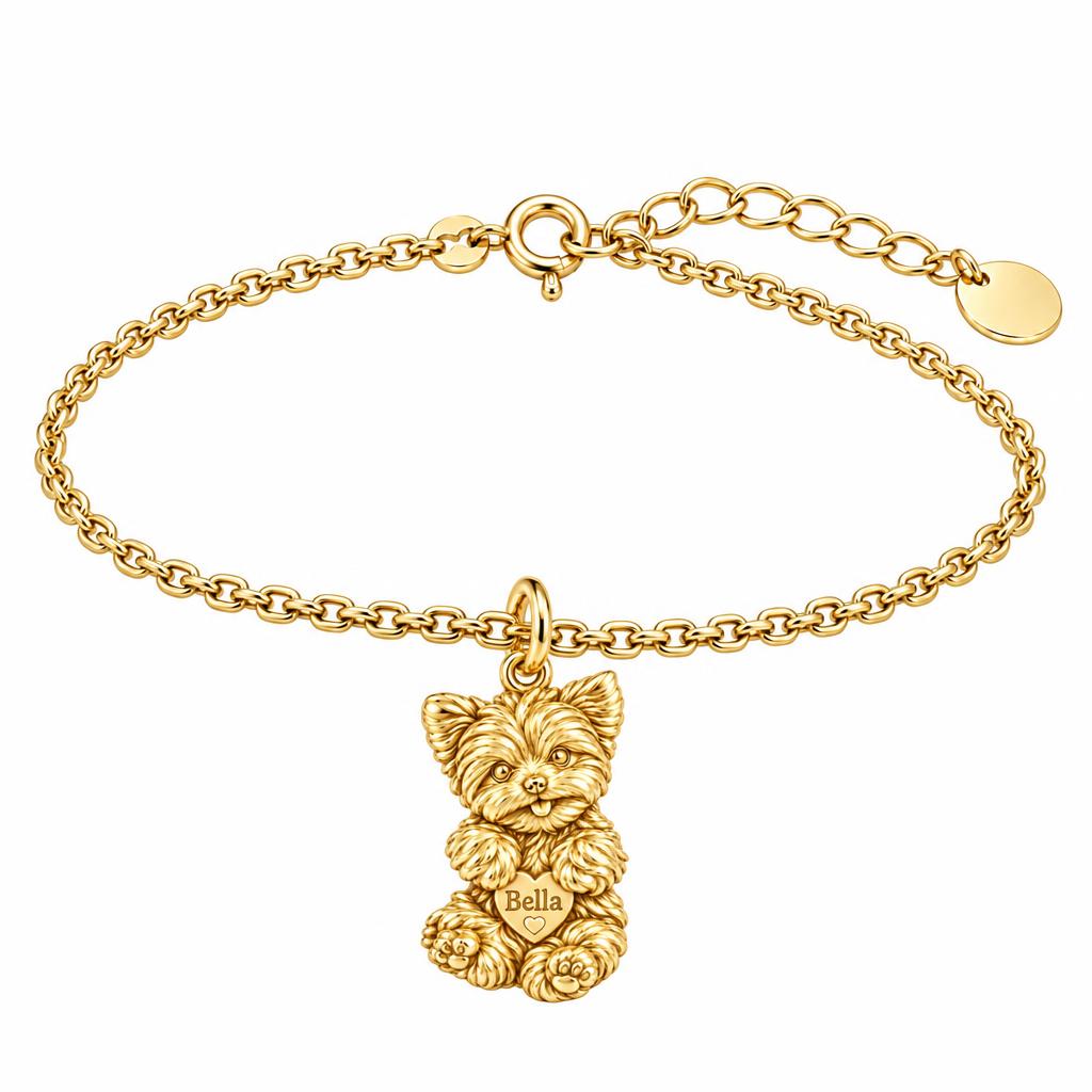 Heartfelt Fluffy Best Friend Charm Bracelet Set – 18K gold, front view