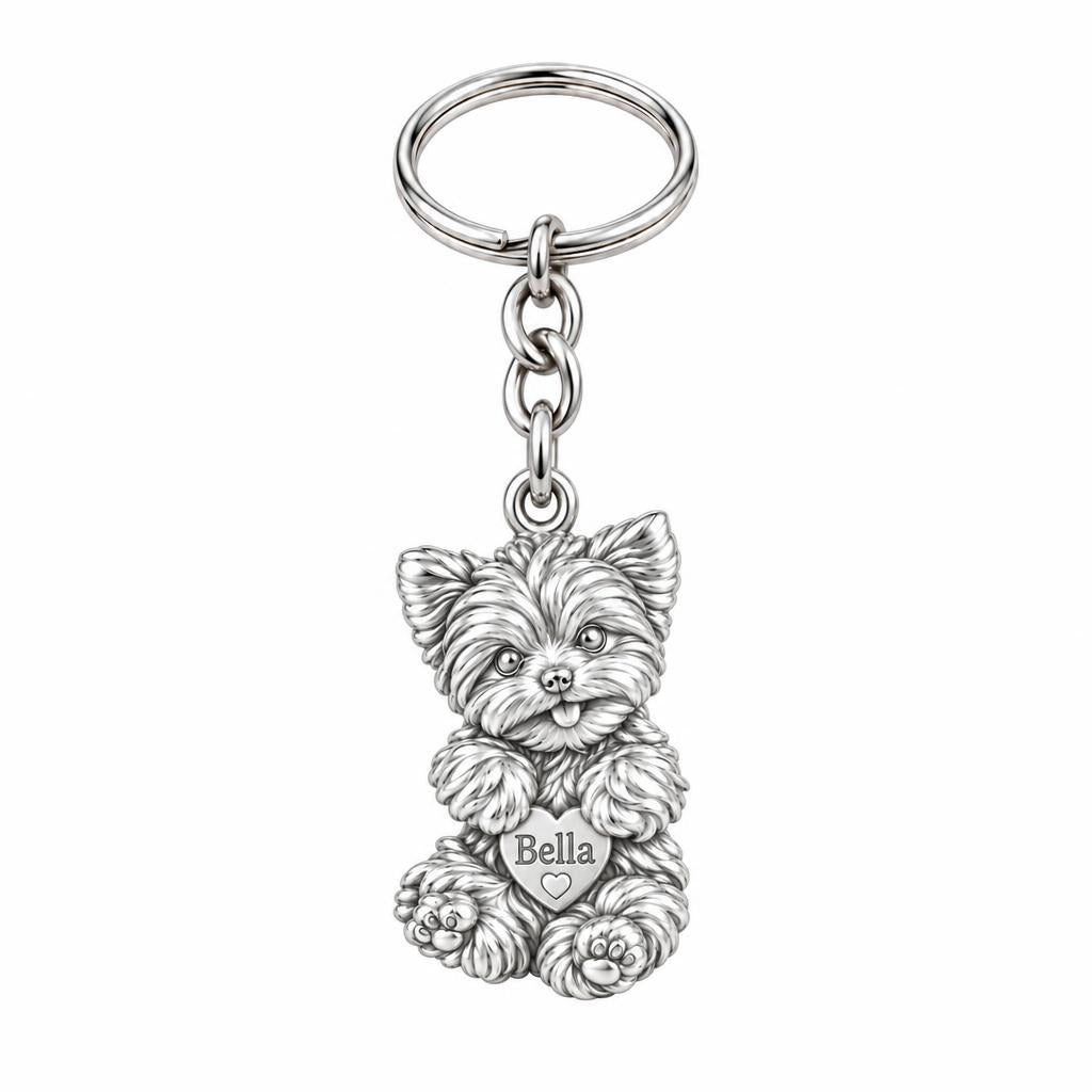 Heartfelt Fluffy Best Friend Charm Keychain – silver, front view