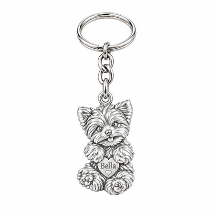 Heartfelt Fluffy Best Friend Charm Keychain – silver, front view