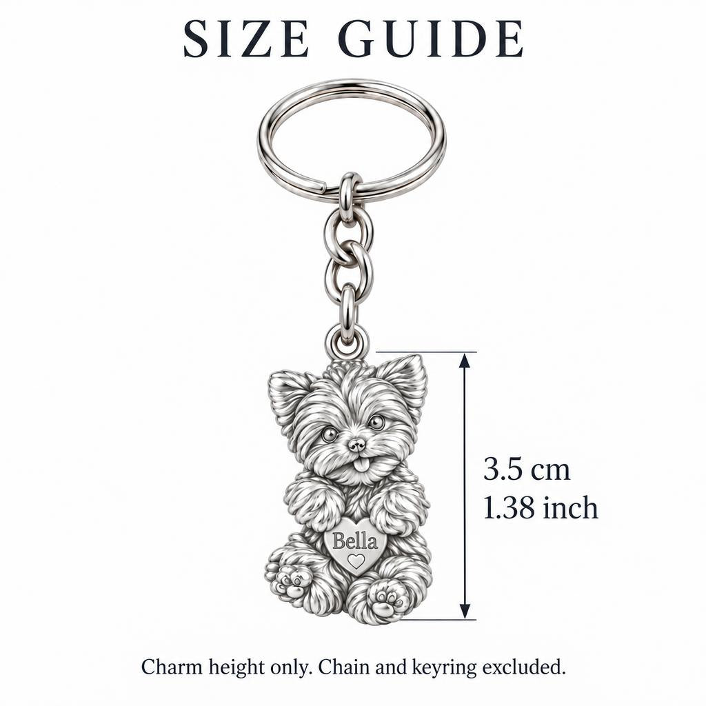 Heartfelt Fluffy Best Friend Charm Keychain – size guide, 3.5 cm (1.38 in) charm, chain and keyring excluded