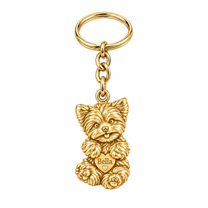 Heartfelt Fluffy Best Friend Charm Keychain – 18K gold, front view