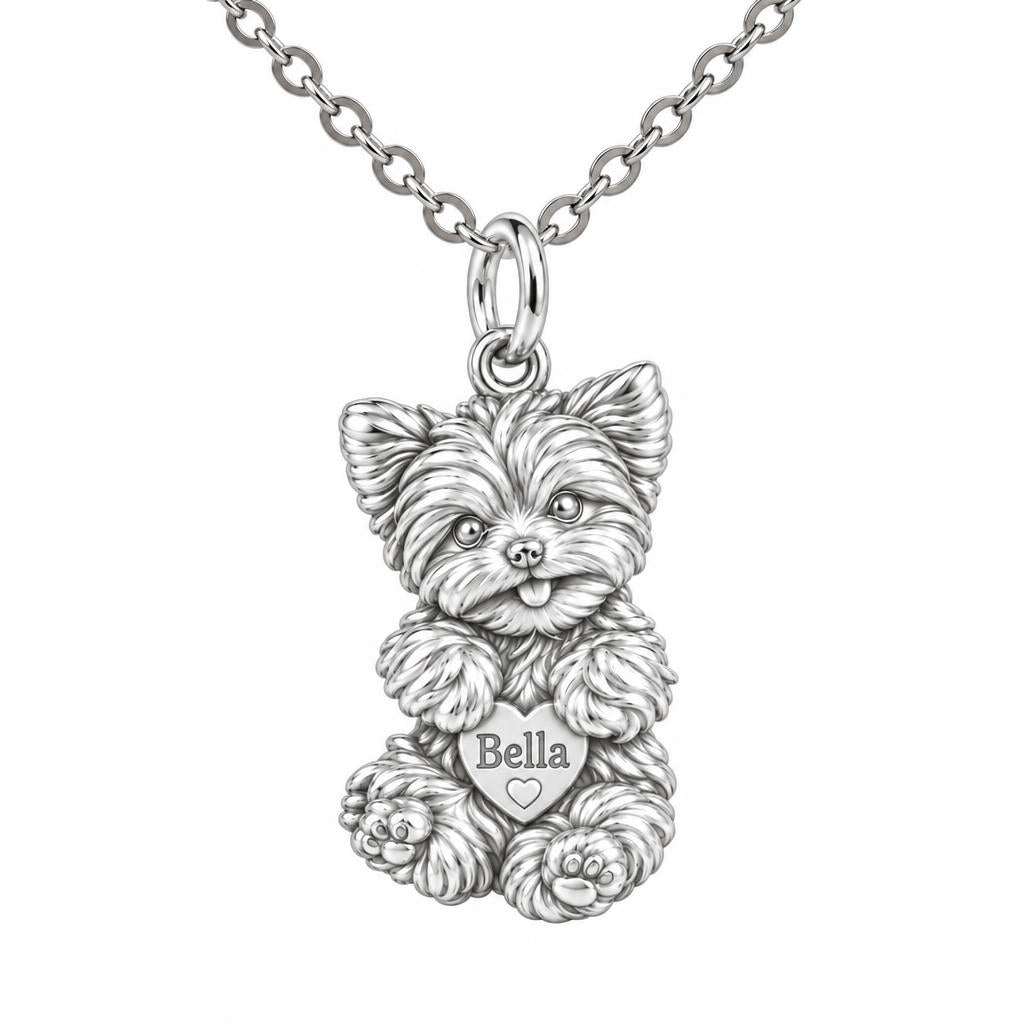 Heartfelt Fluffy Best Friend Charm Necklace Set – silver, front view