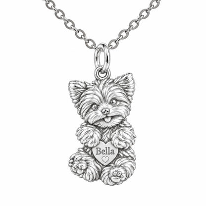 Heartfelt Fluffy Best Friend Charm Necklace Set – silver, front view