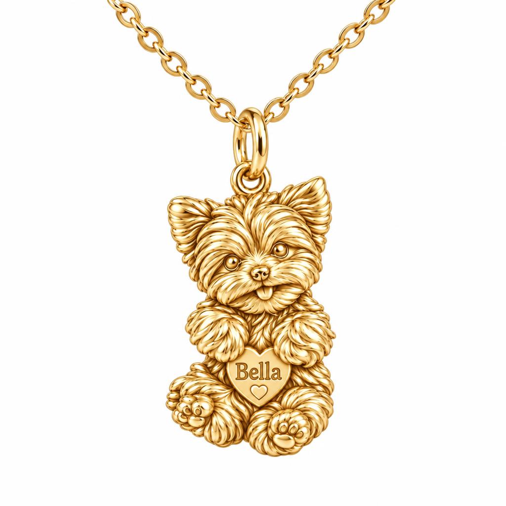 Heartfelt Fluffy Best Friend Charm Necklace Set – 18K gold, front view