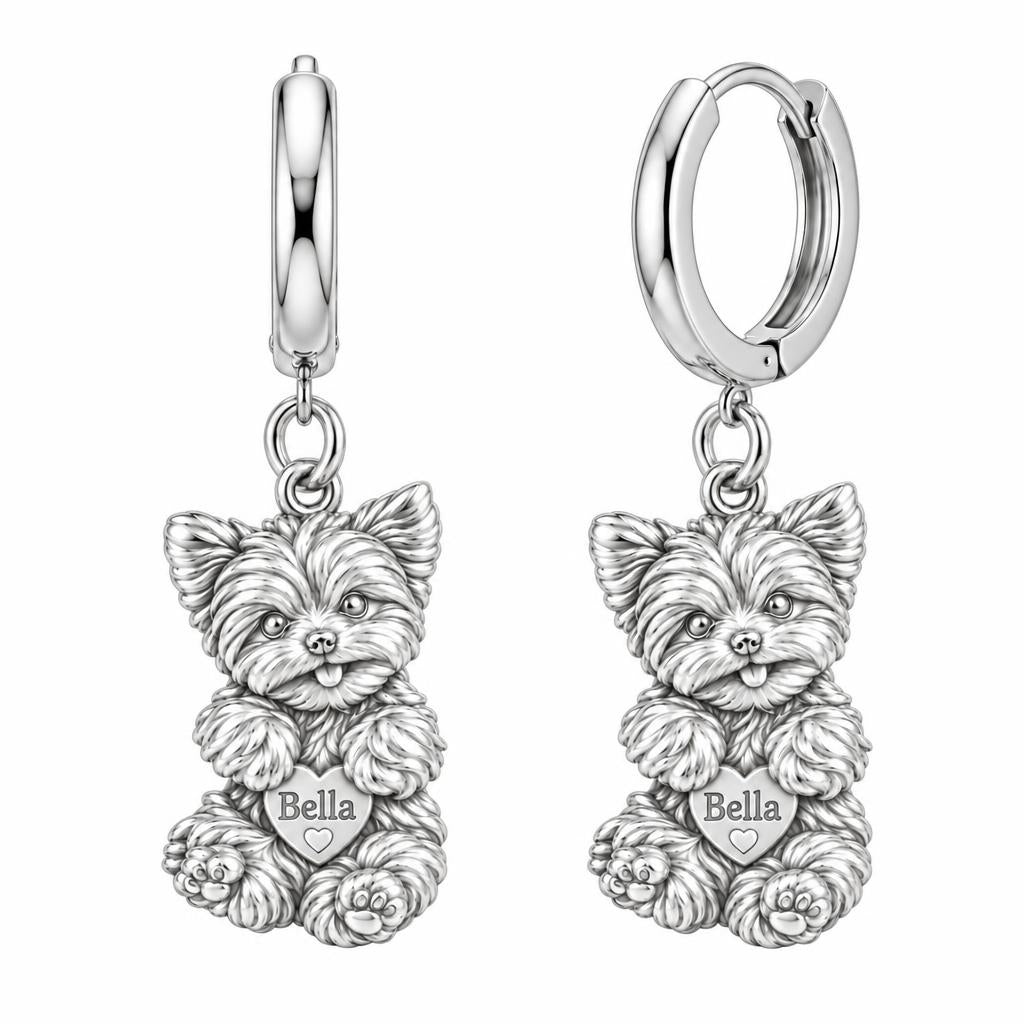 Heartfelt Fluffy Best Friend Huggie Charm Earrings – silver, front view