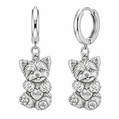 Heartfelt Fluffy Best Friend Huggie Charm Earrings – silver, front view
