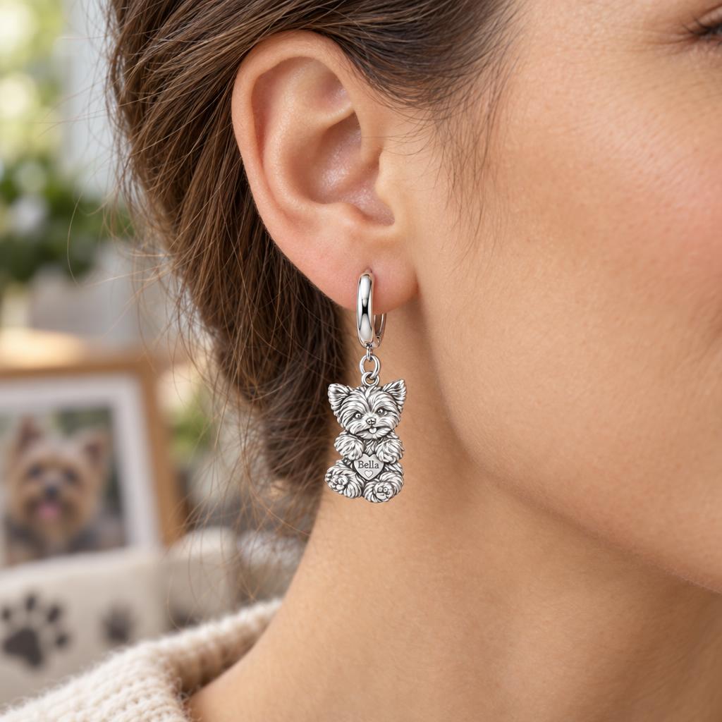 Heartfelt Fluffy Best Friend Huggie Charm Earrings – worn / in use