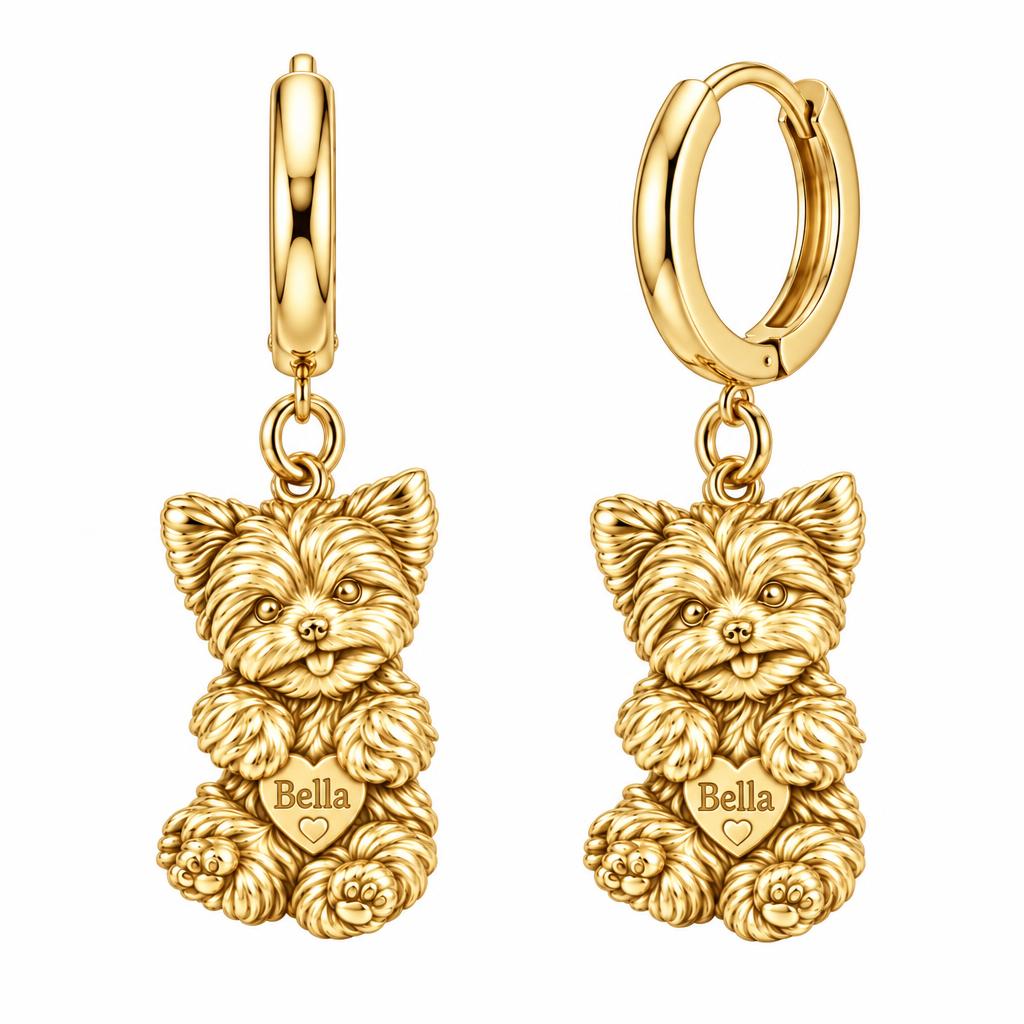 Heartfelt Fluffy Best Friend Huggie Charm Earrings – 18K gold, front view