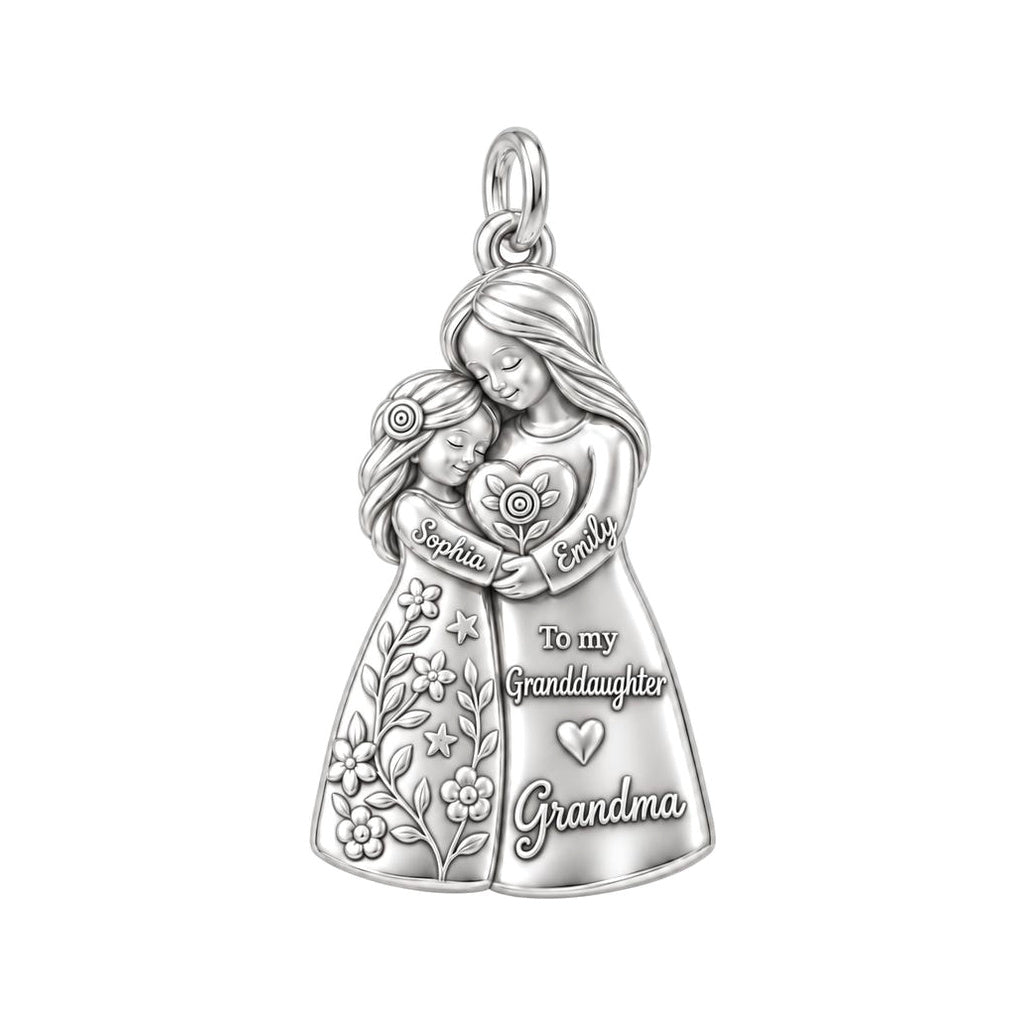 Heartfelt Huddle Charm Bracelet – Personalized Granddaughter Gift – silver charm, front view
