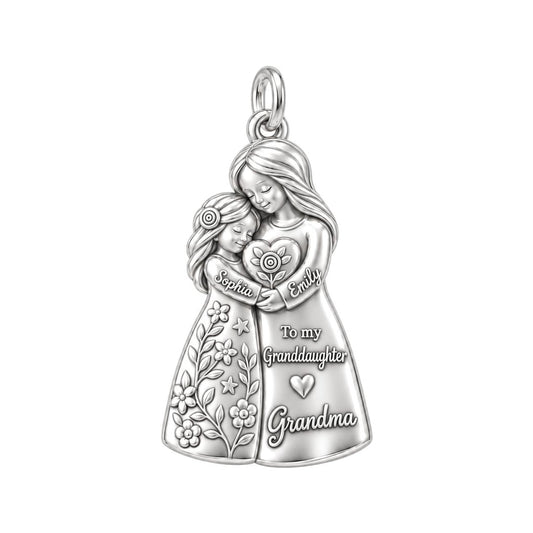 Heartfelt Huddle Charm Bracelet – Personalized Granddaughter Gift – silver plated 3 cm charm, front view