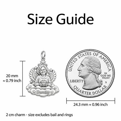 Heavenly Angel Portrait Charm Bracelet – Personalized Memorial Gift – size guide, 2 cm charm next to a quarter