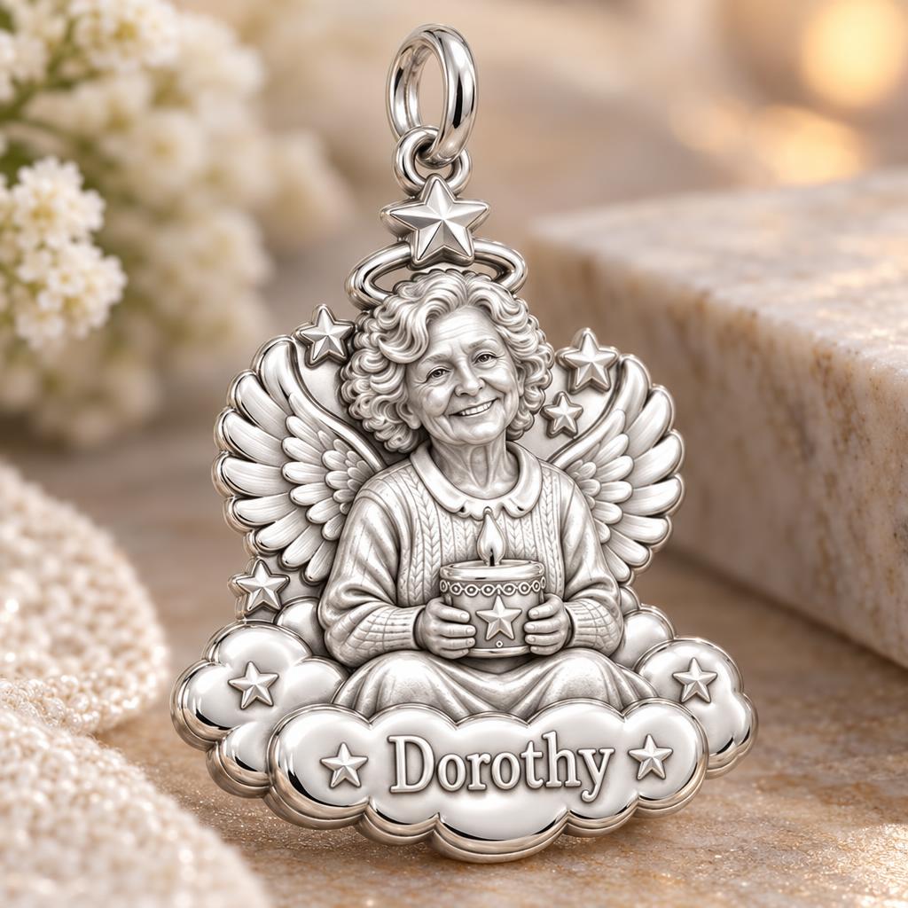 Heavenly Angel Portrait Charm Bracelet – Personalized Memorial Gift – macro detail of the charm