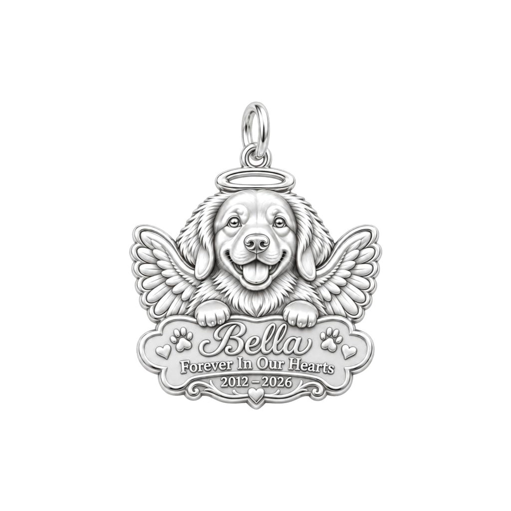 Heavenly Angel Pup Charm Bracelet – Personalized Dog Mom Gift – silver plated 2 cm charm, front view