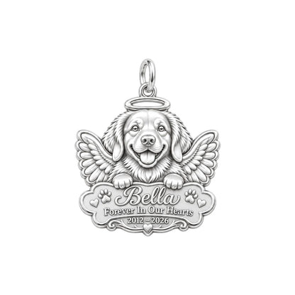 Heavenly Angel Pup Charm Bracelet – Personalized Dog Mom Gift – silver plated 2 cm charm, front view