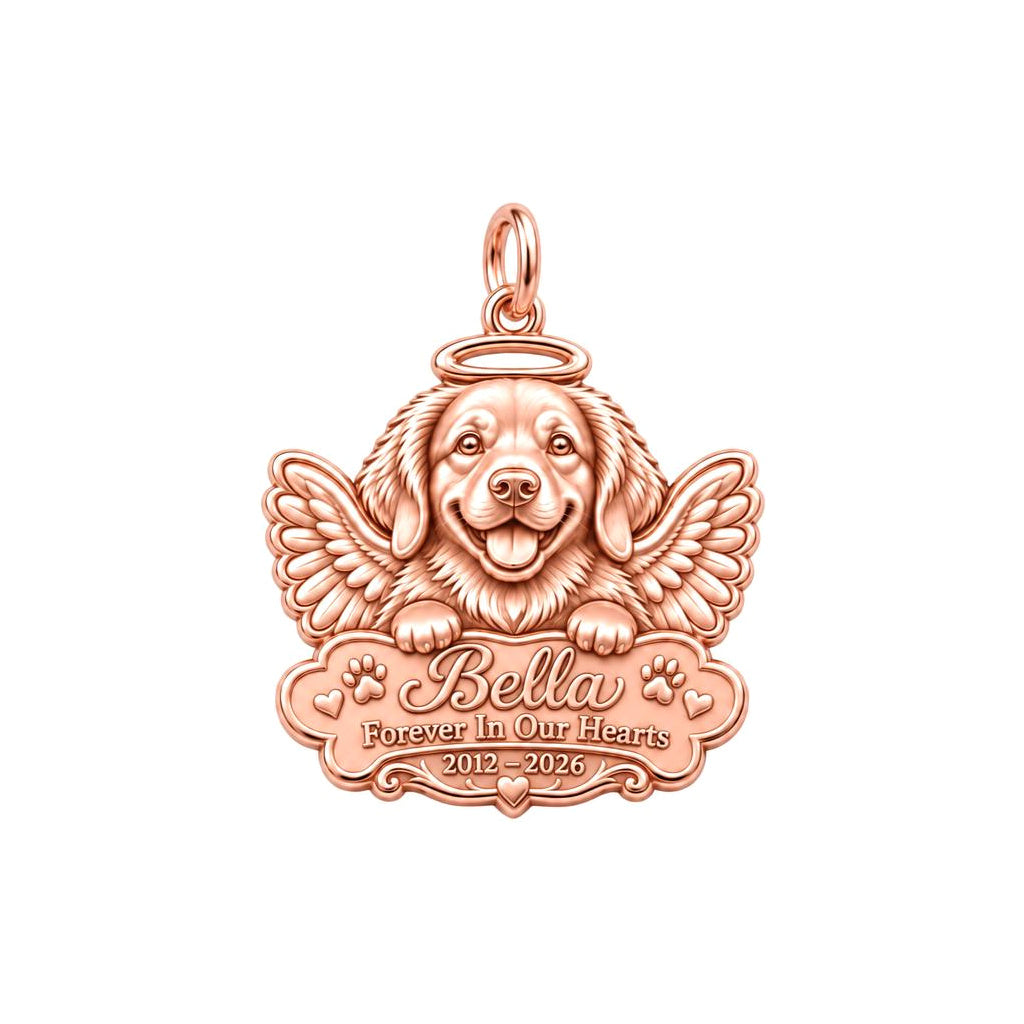 Heavenly Angel Pup Charm Bracelet – Personalized Dog Mom Gift – rose gold 2 cm charm, front view