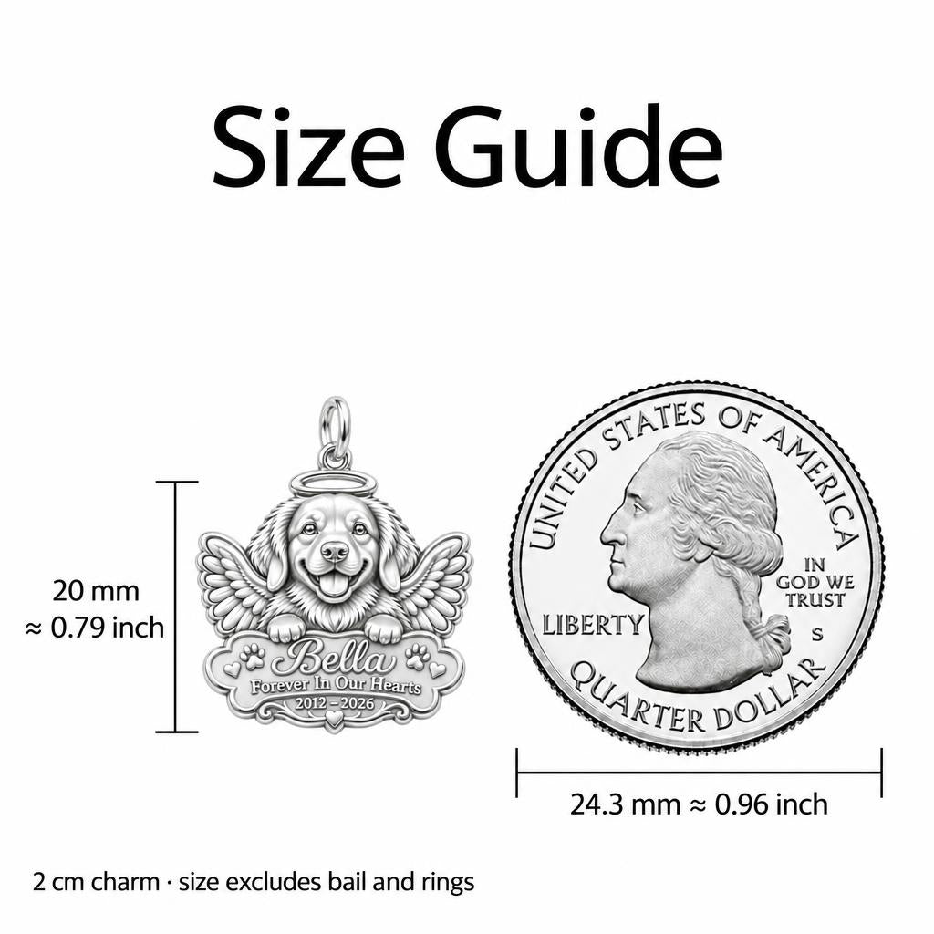 Heavenly Angel Pup Charm Bracelet – Personalized Dog Mom Gift – size guide, 2 cm charm next to a quarter