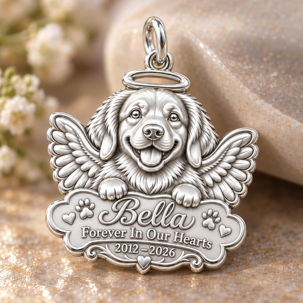 Heavenly Angel Pup Charm Bracelet – Personalized Dog Mom Gift – macro detail of the charm